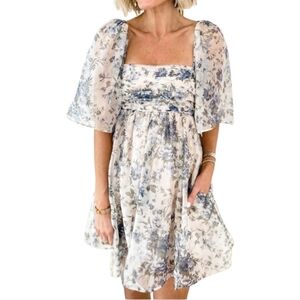 Abercrombie & Fitch Dress Emerson Poplin Puff Sleeve Mini Floral Small Petite